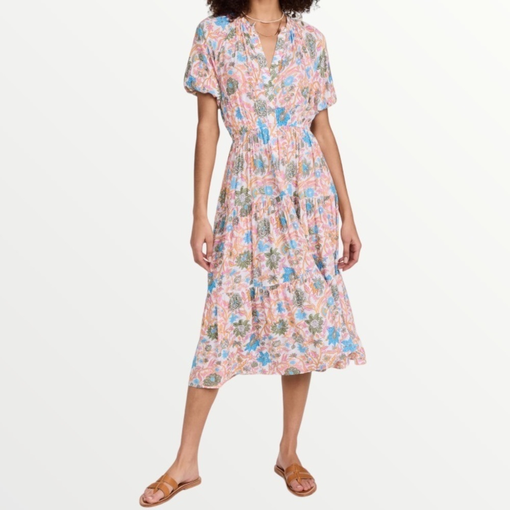 Playa‎ Lucila Dress Floral Short Sleeve Midi Sz XS